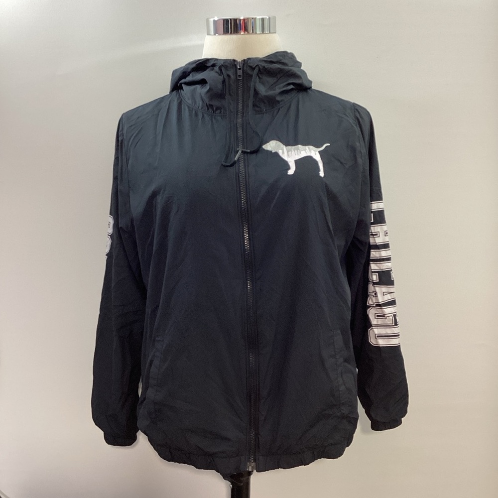 PINK Victoria's Secret Hoodie Black Jacket with White Mesh Lining Size M